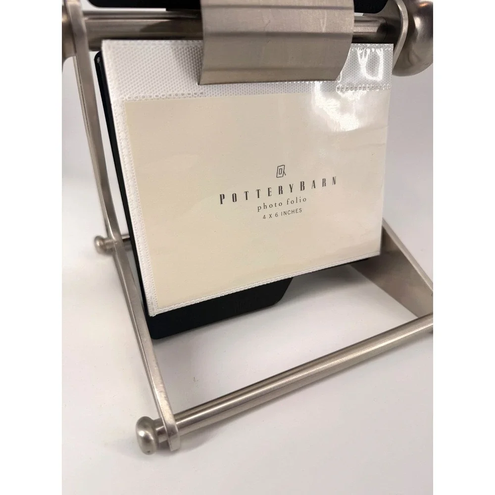 Pottery Barn Brushed Stainless Steel Rotary‎ 4x6 Photo Folio Rolodex Office